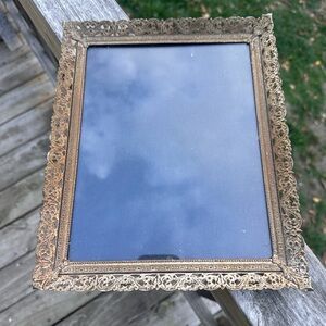 Antique Filigree Metal 8" x 10" Picture Frame Wall Hanging, Greek Key Border
